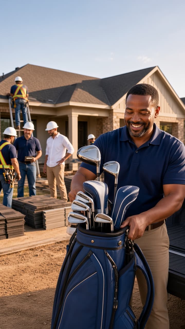 A business owner heading out for golf while his roofing crew and Charles Gold keep the jobsite moving